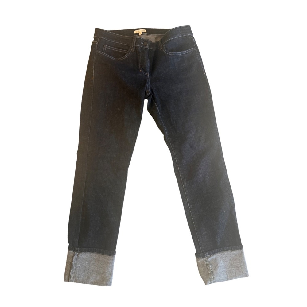 Eileen Fisher Dark Indigo Straight Leg Cuffed Jeans Size 8 Made in Portugal